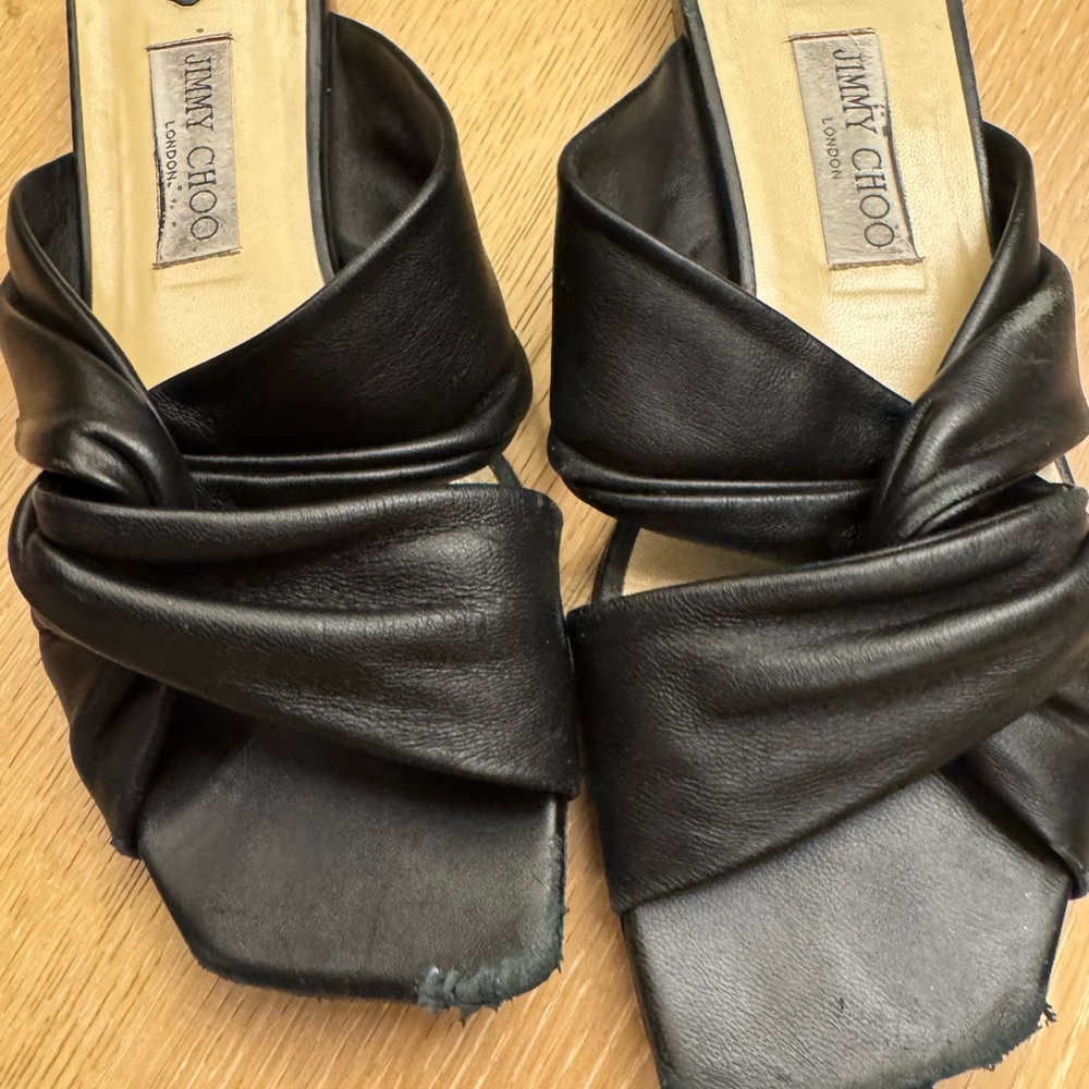 Jimmy Choo Black narisa knotted lambskin Women Sandals size 8.5 used deal comfy
